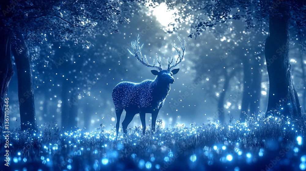 Luminous deer in a moonlit forest: A captivating scene of winter wonder Luminous deer in a moonlit forest: A captivating scene of winter wonder