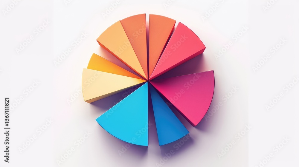 Fototapeta premium Vibrant 3D Pie Chart with Multiple Segments