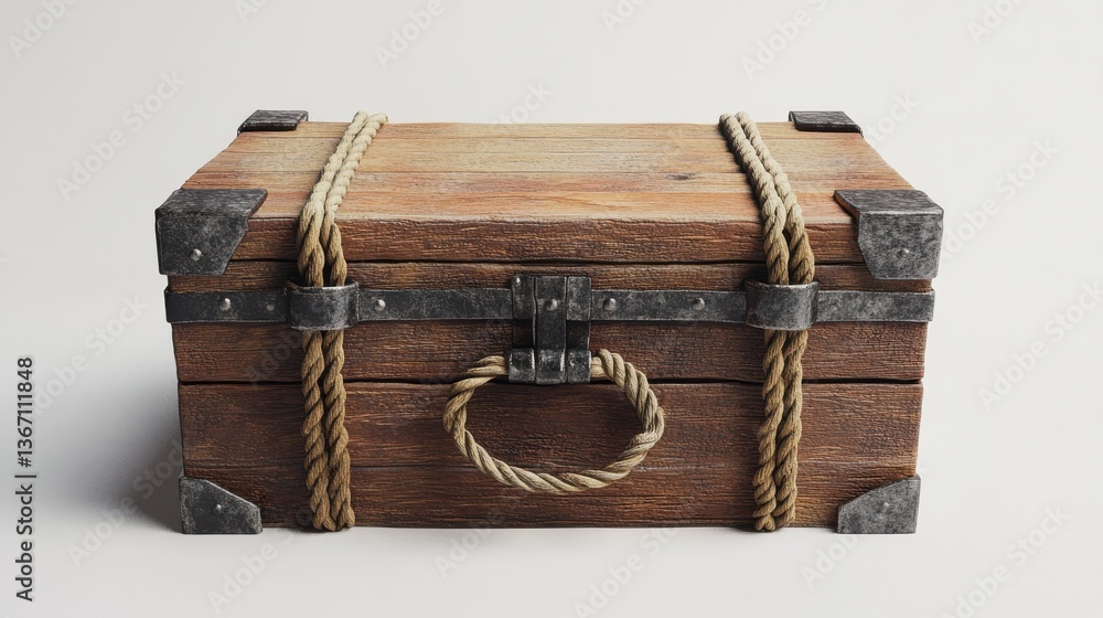 Wooden ballot box with a rope handle and metal hinges , rope, rustic illustration Wooden ballot box with a rope handle and metal hinges , rope, rustic illustration