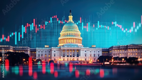 Modern Financial Trends Overlaying Historic Capitol Building with Dynamic Graphs and Data Visualization