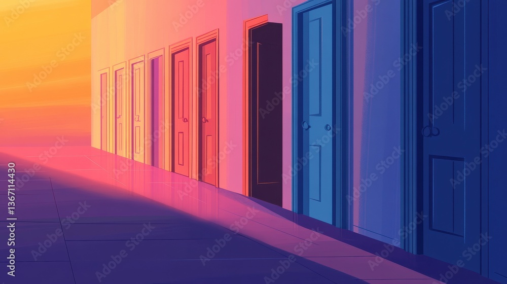 Obraz premium A series of locked doors where workers must ask permission from the manager to move forward with each task illustration