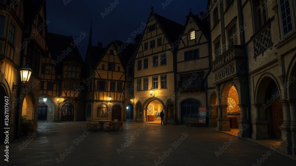 Fototapeta premium Nighttime Charm in an Old European Square
