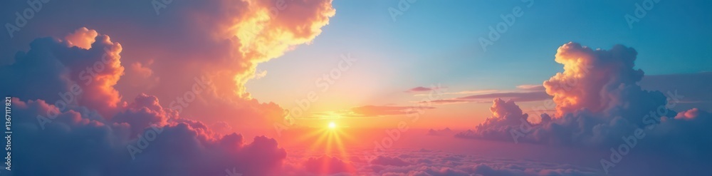 Stunning colorful clouds at dawn, bright blue and orange sky , horizon, overcast Stunning colorful clouds at dawn, bright blue and orange sky , horizon, overcast