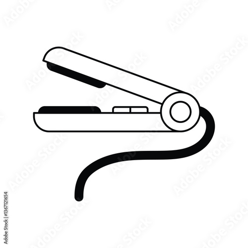 hair iron glyph outline icon with white background vector stock illustration
