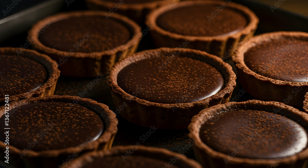 Close Up Of Many Dark Chocolate Tarts Close Up Of Many Dark Chocolate Tarts