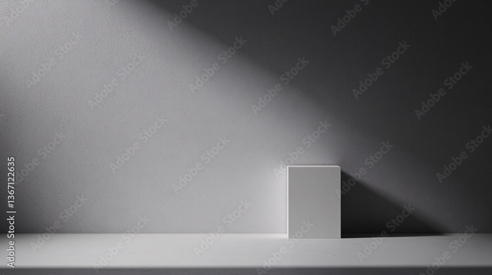 Obraz premium Minimalist white cube display, studio backdrop, sunlight, product placement