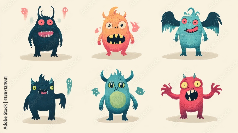 Obraz premium A set of 9 cute monsters illustration