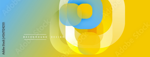Circular abstract design with overlapping translucent circles and round shapes, blending gradients and smooth curves, creating depth, contrast, and a dynamic visual effect