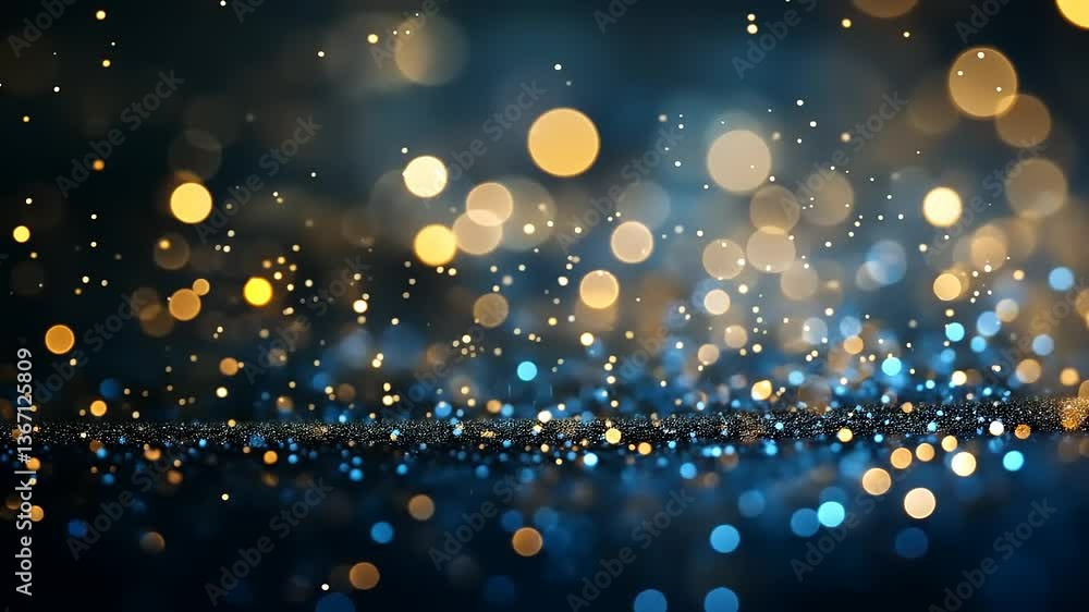 Abstract representation of shimmering blue and golden bokeh lights creating a festive atmosphere Abstract representation of shimmering blue and golden bokeh lights creating a festive atmosphere