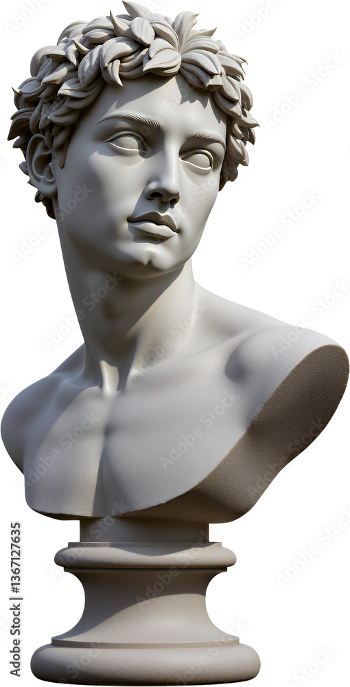 Obraz premium Bust statue with wreath, transparent background.