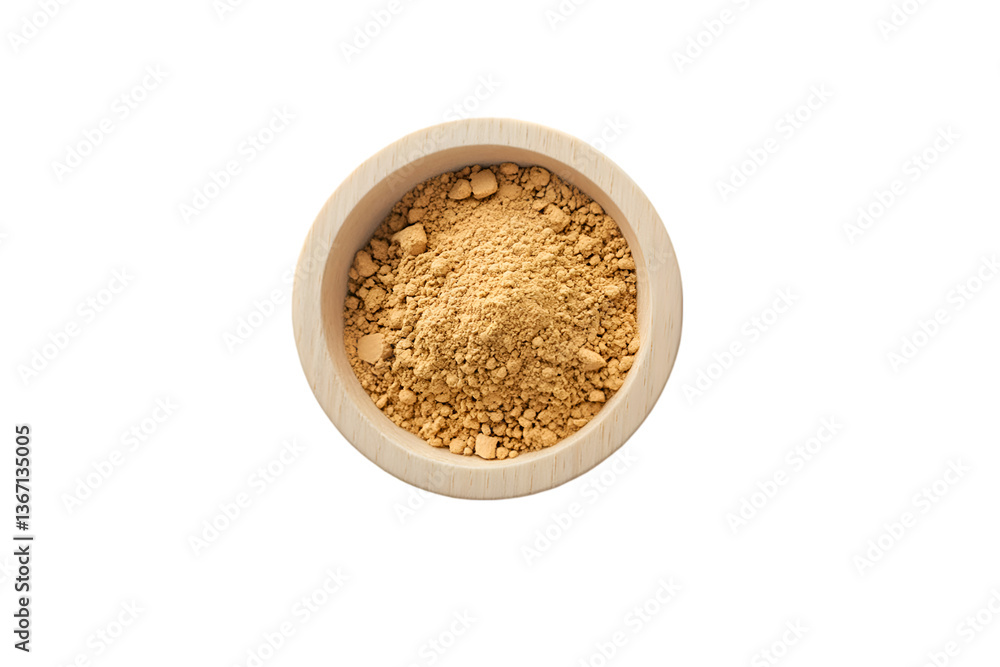Golden Turmeric Powder in Wooden Bowl Golden Turmeric Powder in Wooden Bowl