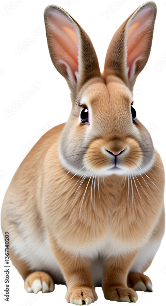 Fototapeta premium Cute Brown Bunny Rabbit, Big Ears, Transparent Background