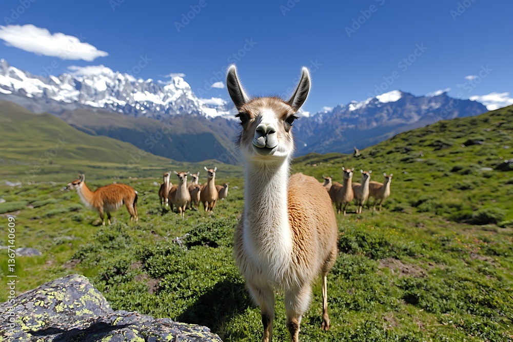 Fototapeta premium Llama Herd Mountain View
