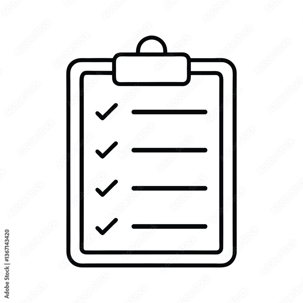 Simple Line Art of a Clipboard with Checklist Simple Line Art of a Clipboard with Checklist