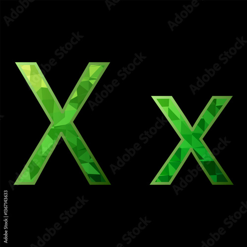 Alphabet made of green glass. Letter X. Vector illustration.	
