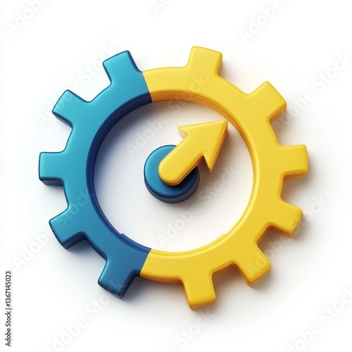 Two-toned gear with directional arrow, isolated on white