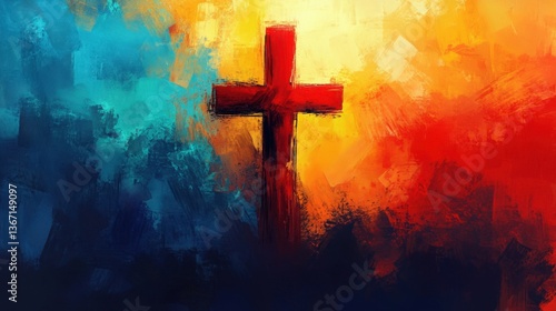 colorful painting art of an abstract background with cross christian illustration