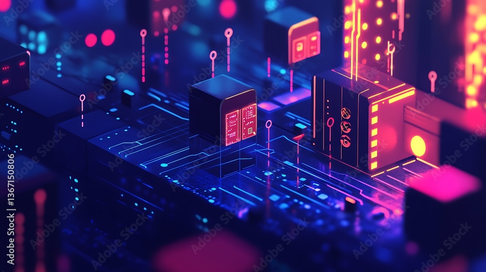 Obraz premium Digital illustration of a firewall with data packets being filtered, emphasizing secure data transfer