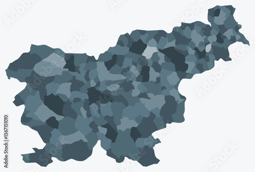 Map of Slovenia with regions. A simple country border map with regional divisions. Blue-grey color palette. Blank Republic of Slovenia shape with administrative division. Vector illustration.