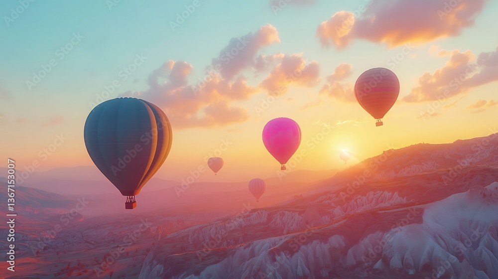 Fototapeta premium hot air balloon over sunset