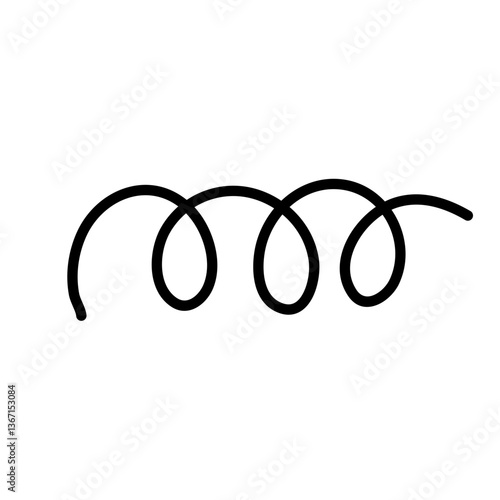 Doodle spiral spring. Hand drawn spring, black wire flexible coil icon. Decorative metal spiral, garland element, neoteric flat coil vector