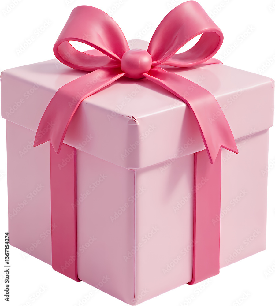 Obraz premium Pink Gift Box with Ribbon, transparent background.