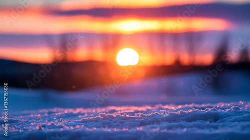 Golden sunset over a snowy landscape.
