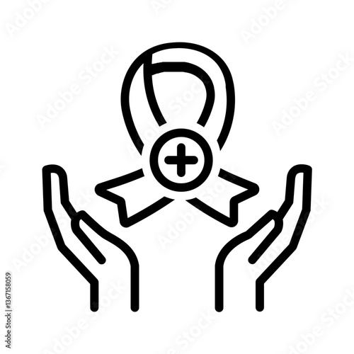 Vector black  line icon for Cancer care