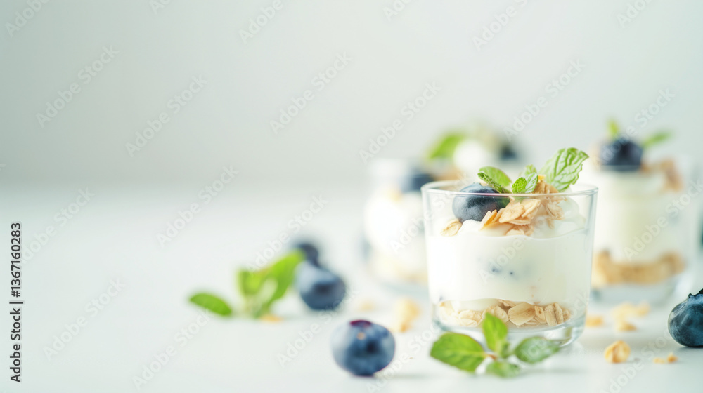 Fresh probiotic yogurt with blueberries and granola in a bowl, healthy breakfast or snack concept, nutritious food with superfood ingredients for gut health and digestion. Fresh probiotic yogurt with blueberries and granola in a bowl, healthy breakfast or snack concept, nutritious food with superfood ingredients for gut health and digestion.