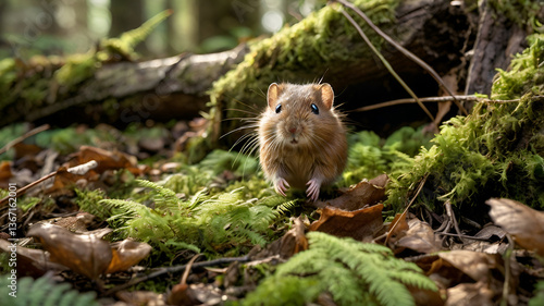 A tiny hazel dormouse clings to a delicate branch ai