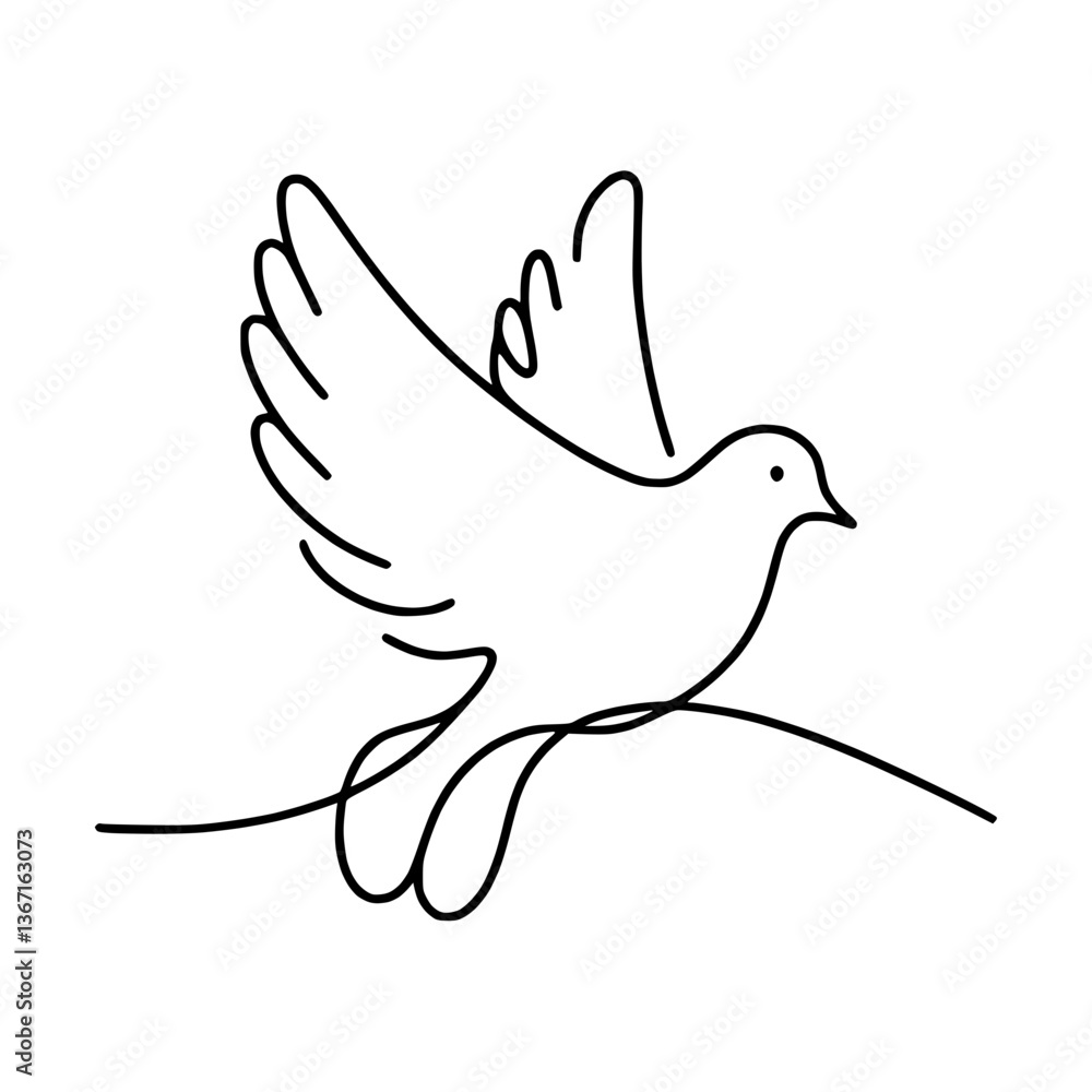 A simple line drawing of a flying dove of peace on a transparent background A simple line drawing of a flying dove of peace on a transparent background