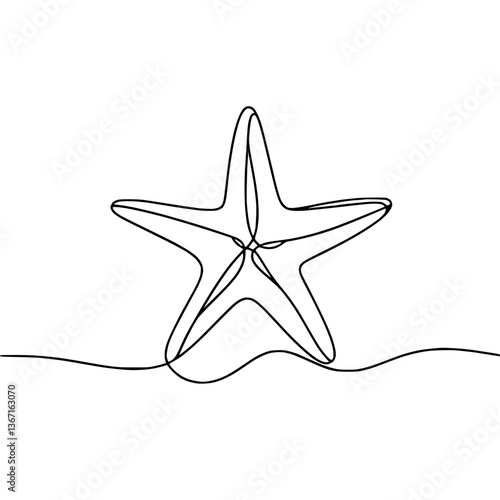 Single Line Art Starfish Figural Design on Transparent Background  