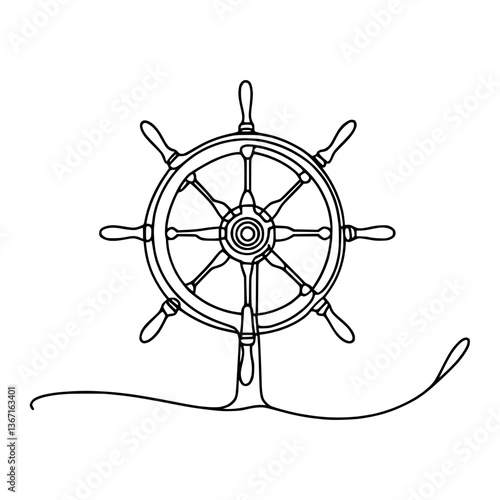 Line drawing of ship's helm on transparent background