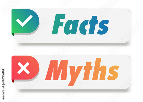 Facts and myths vector sticker template isolated on white background. Fact checking or easy compare evidence 10 eps