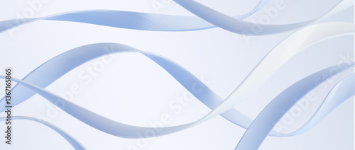 Light blue ribbons on white background. Vector realistic illustration of abstract wavy 3d streamer lines for business presentation, book cover, banner design, soft color poster, cosmetic ads backdrop