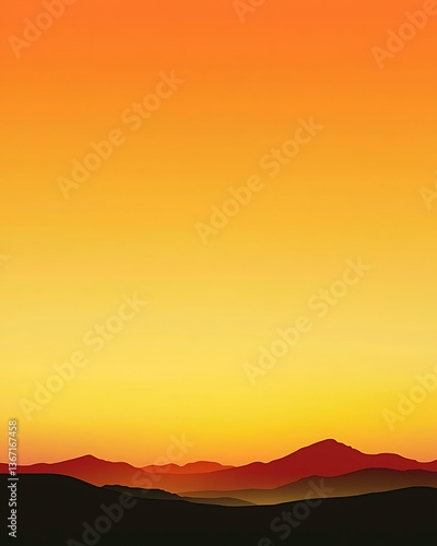 A beautiful sunset over a mountain range with a long horizon