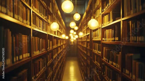 Wallpaper Mural Atmospheric library aisle with warm lighting and countless books. Torontodigital.ca