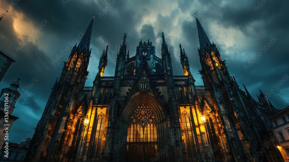 Fototapeta premium Dramatic Twilight Scene of St. Vitus Cathedral in Prague