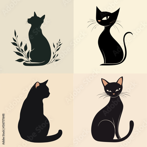 Minimalist black cat illustrations in elegant, playful, and modern styles. Ideal for logos, decor, posters, pet designs, greeting cards, and stylish animal-themed artwork.

