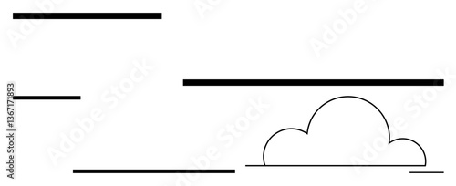 Cloud silhouette with horizontal lines creating a clean, modern composition emphasizing minimalism and alignment. Ideal for weather, technology, environment, simplicity, balance, design, inspiration