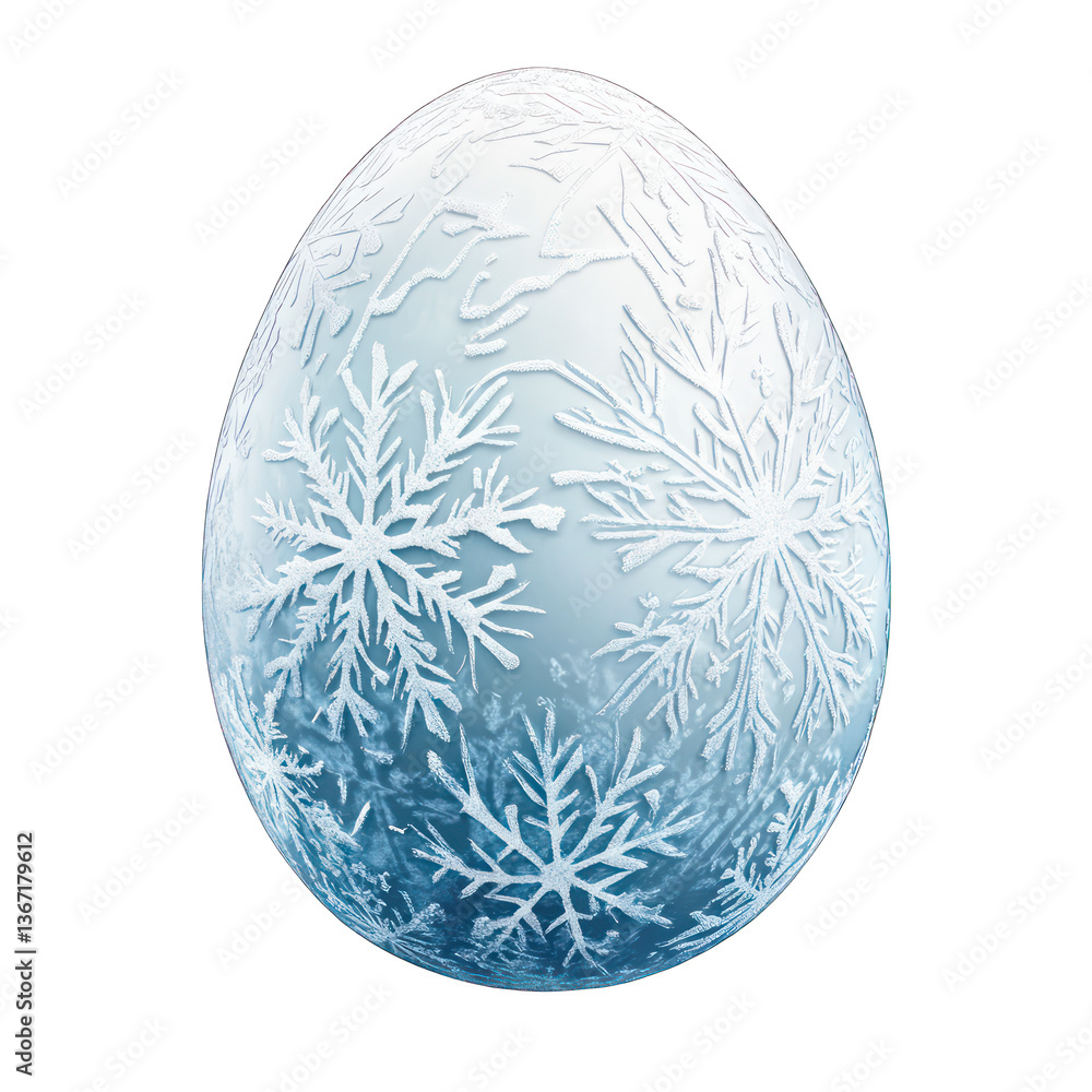 Frost-covered winter Easter egg with delicate snowflake etchings, isolated transparent PNG. Frost-covered winter Easter egg with delicate snowflake etchings, isolated transparent PNG.