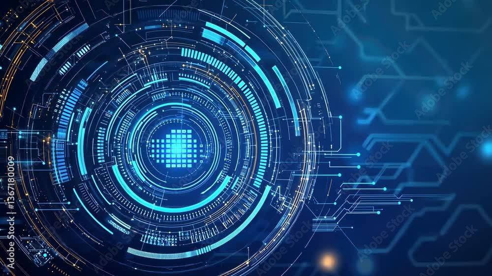 Futuristic cyber interface with glowing blue digital core and high-tech holographic elements. Futuristic cyber interface with glowing blue digital core and high-tech holographic elements.