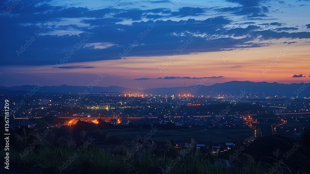 Fototapeta premium Serene Urban Twilight: A Breathtaking Cityscape at Dusk