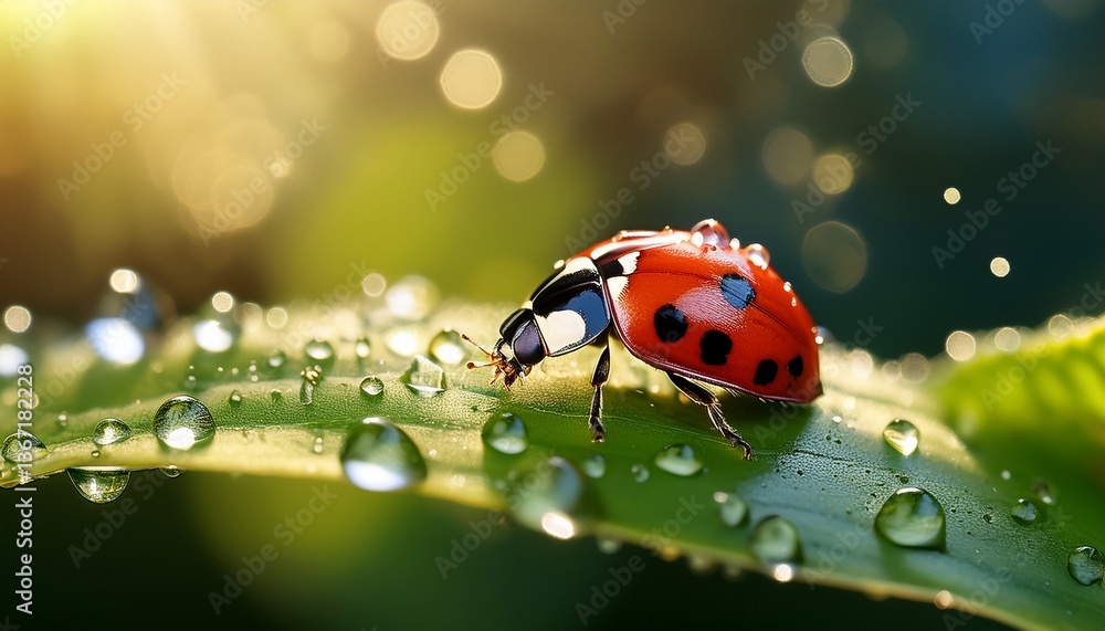 Obraz premium ladybug on green leaf