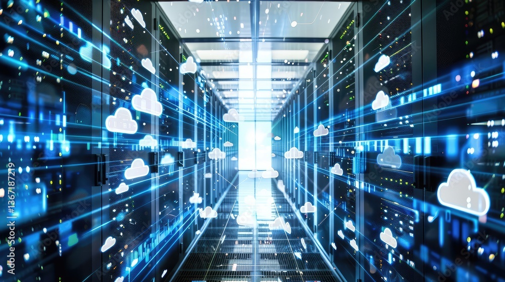 Fototapeta premium High-Tech Data Center with Cloud Connectivity Visuals