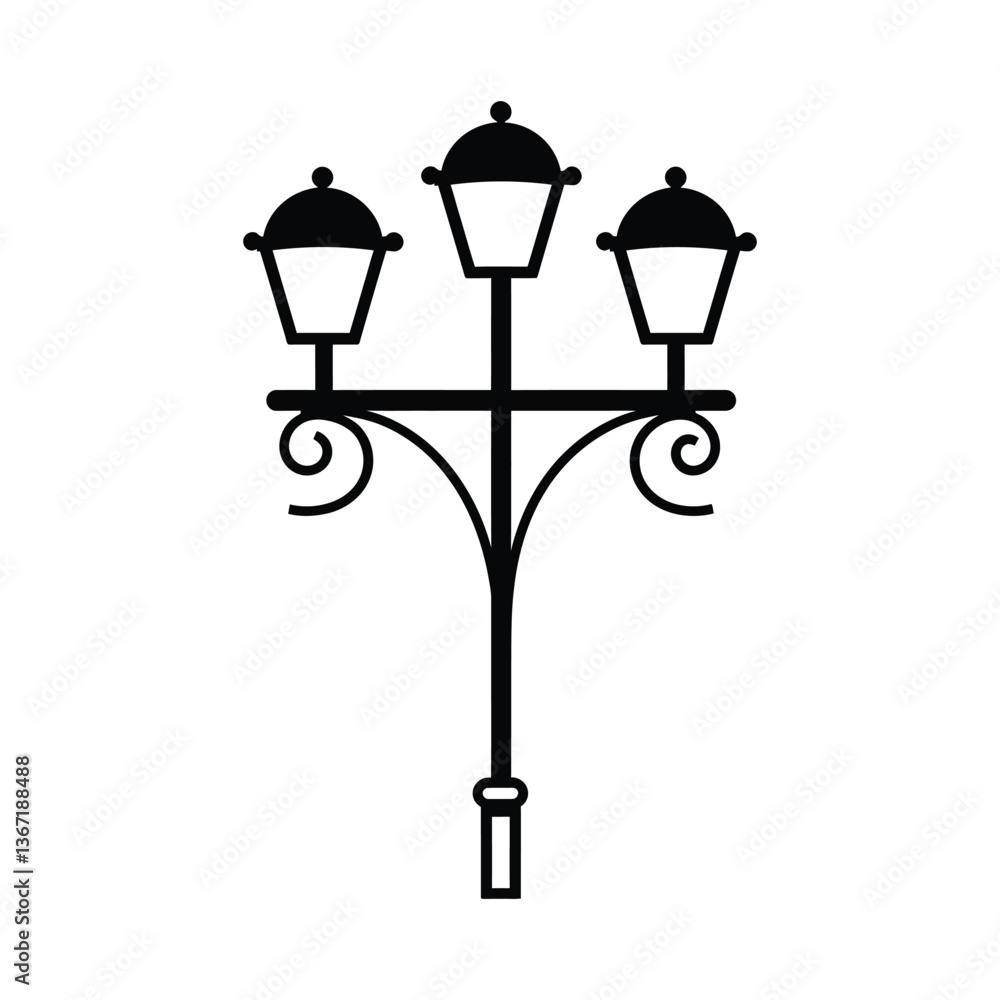 Old Multiple light street lamp black outline icon background design Old Multiple light street lamp black outline icon background design