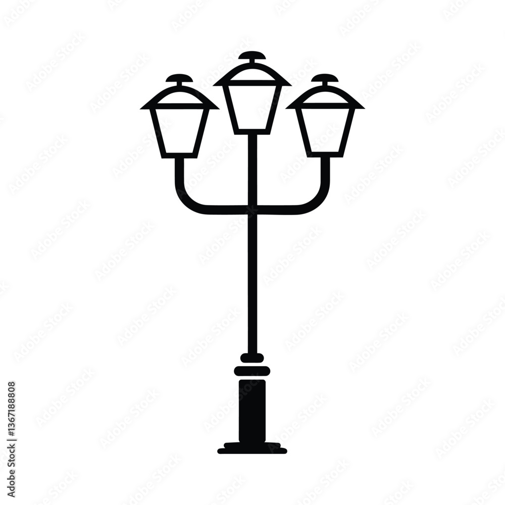 Old Multiple light street lamp black outline icon background design Old Multiple light street lamp black outline icon background design