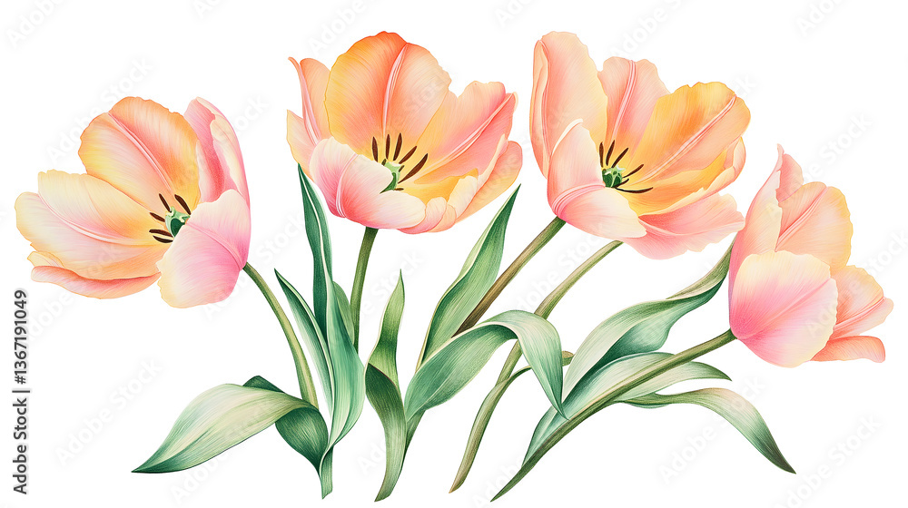 Naklejka premium A bouquet of four pink and orange flowers