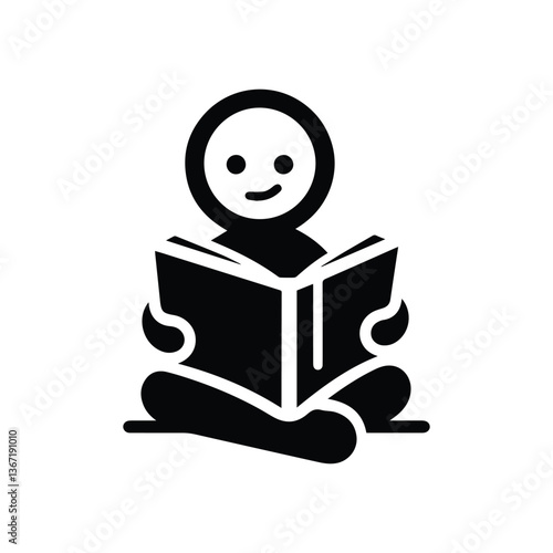 man reading book, stickman reader isolated