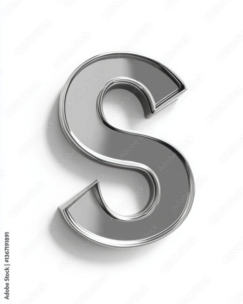 Naklejka premium Isolated Shiny Silver Metallic 3D Letter S with Shadow on White Background